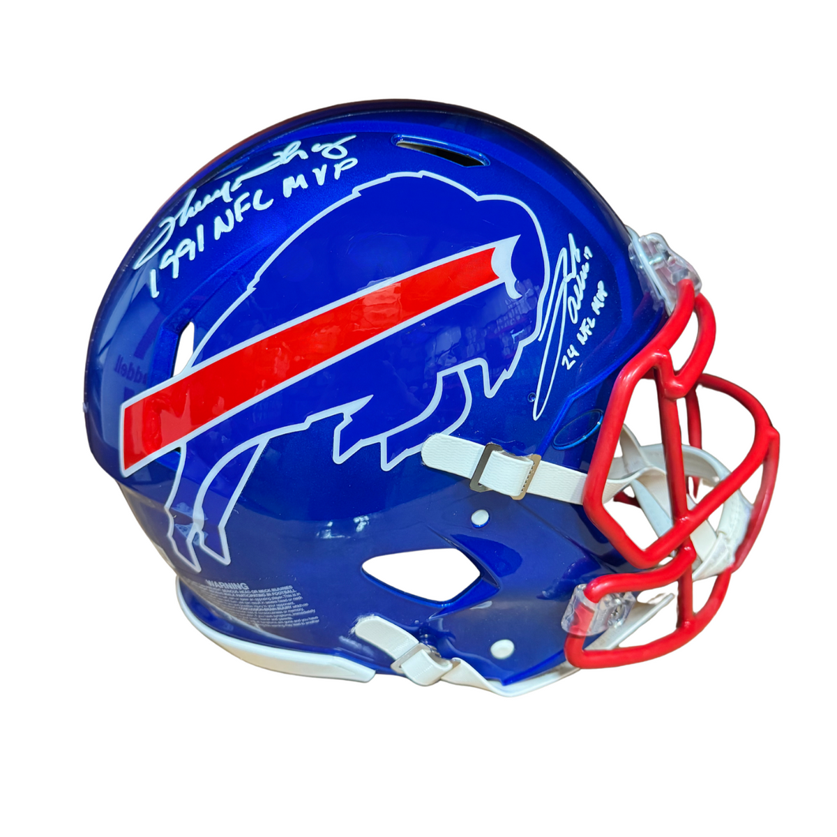 Josh Allen and Thurman Thomas Dual Signed Buffalo Bills Full Size Flash Speed Authentic Helmet with "1991 NFL MVP" and "24 NFL MVP"
