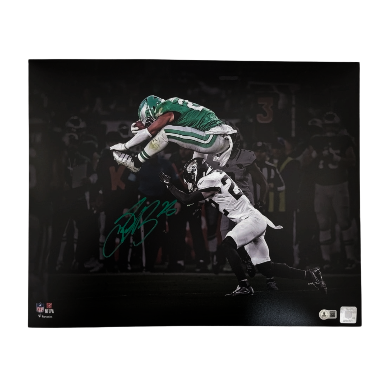 PRE-SALE: Saquon Barkley Signed Licensed Spotlight Hurdle 16x20 Photo