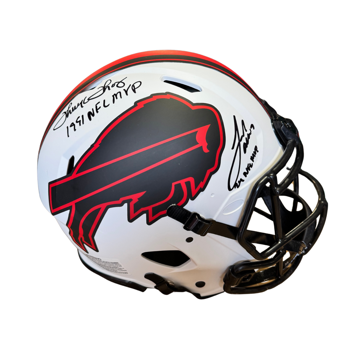 Josh Allen and Thurman Thomas Dual Signed Buffalo Bills Full Size Lunar Eclipse Speed Authentic Helmet with "24 NFL MVP" and "1991 NFL MVP"